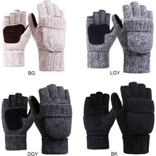 Unisex Wool Gloves Thermal Insulation Fingerless Gloves Winter Warm Knitted Convertible Mittens Flap Cover
