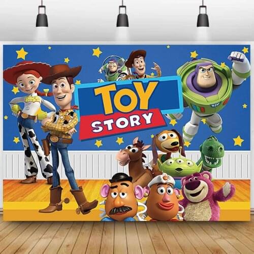Disney Toy Story Party Backdrops Curtain Photobooth Backdrop Cloth Childrens Birthday Party Wall Decorations Backdrop Stand