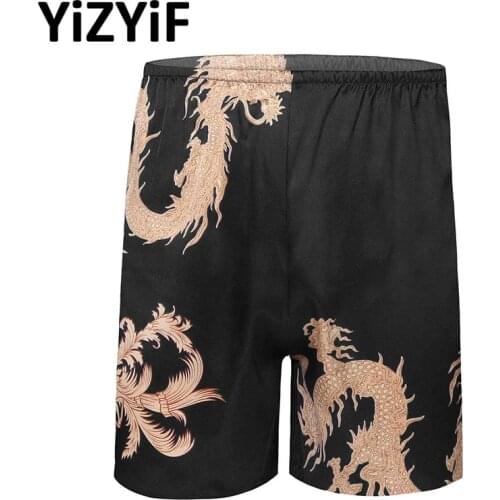 Mens Satin Boxers Shorts Chinese Dragon Geometric Printed Underpants Summer Breathable Sleepwear Hombre Underwear Beachwear