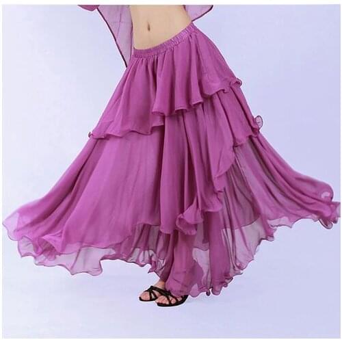3 Layers Indian Clothing Women Bollywood Dance Wear Indian Pleated Skirt High Waist Long Skirt Chiffon Belly Dance Skirts