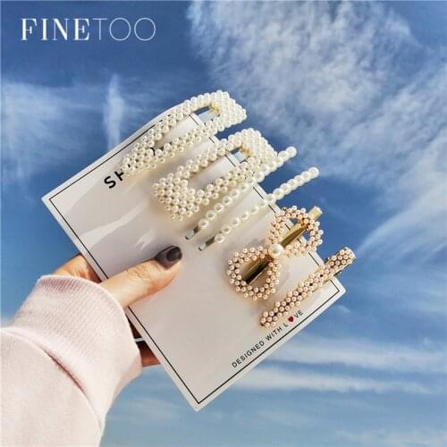 2019 Fashion Geometric Pearl Hair Clips for Women Girls Elegant Korean Design Snap Barrette Stick Hairpin Hair Accessories