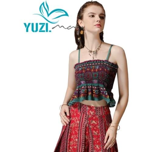 Tube Top 2019 Yuzi.may Cotton Linen Women Tops Floral Print Sexy All-match Vintage Off Shoulder Tops Women B9282