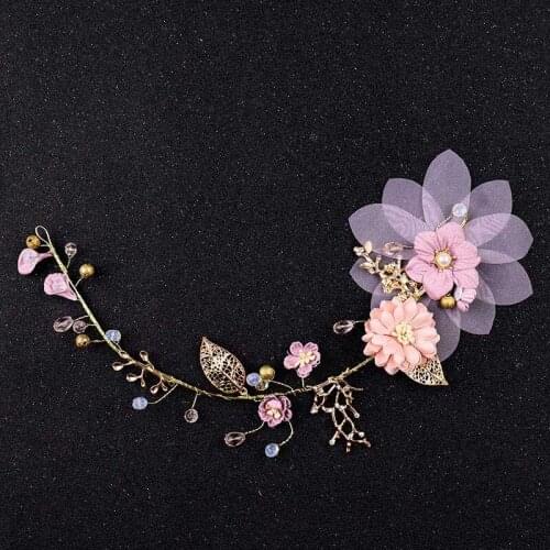 New Pink Flower Pearl Headband tiara Hair Accessories For Bride Wedding Hair Jewelry Women Hairband Head Pieces BN