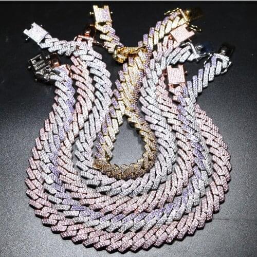 2021 hip hop bling women jewelry 15mm big heavy cuban chain pink purple blue colorful cz cuban choker necklace