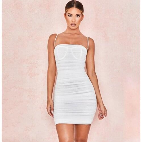 2019 white strap knitted elastic hl bodycon sexy bodycon mini party bandage dress
