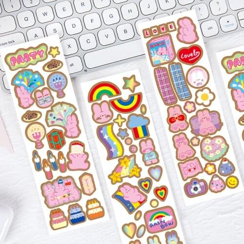 1pcs Kawaii Pink Rabbit Cartoon Sticker DIY Hand Account Notebook Photo Album Decoration Material Cute Student Stationery