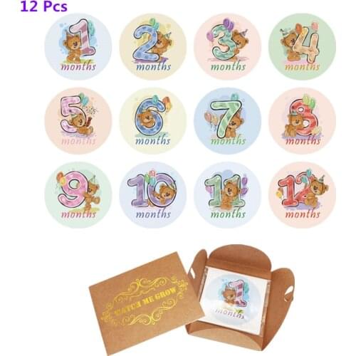 12 Pcs Month Sticker Baby Photography Milestone Memorial Monthly Newborn Kids Commemorative Card Number Photo Props Accessories