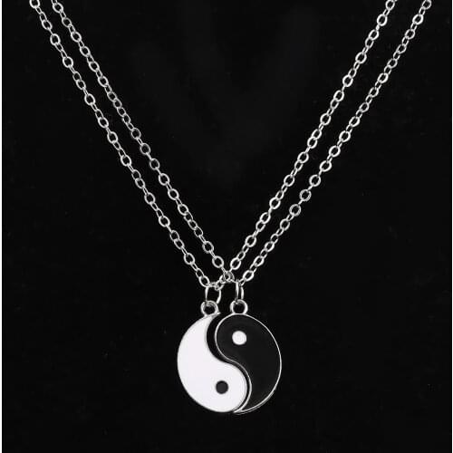 2Pcs/set Couple Necklaces Chinese Tai Chi Gossip Banish Bad Luck Charm Pendant ChainNecklace Jewelry Lovers Valentines Gift