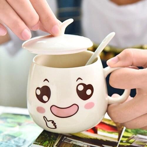 320ml Large Capacity Cute Expression Couple Mark Cup Coffee Water Tea Cup Ceramic Cup Mark Cartoon Creative Drinkware
