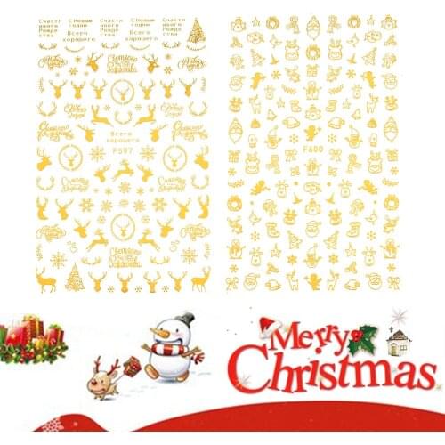 3D Xmas Nail Stickers Designer Gold Self-adhesive Halloween Butterflies Nails New Years Stickers for Nail Accesoires Tool