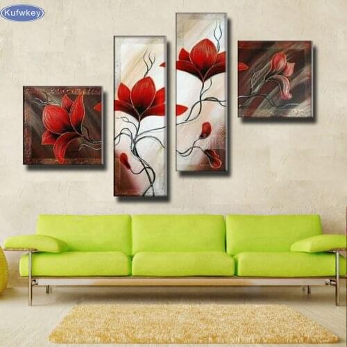 4 pcs,5D DIY diamond embroidery red flowers Decorative,full diamond painting Cross Stitch Rhinestone mosaic home decoration