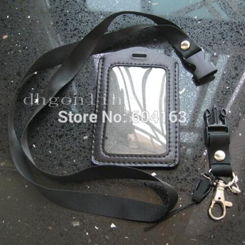 5 Sets Vertical ID Card Badge Holder + Neck Strap Lanyard for Reel YOYO black