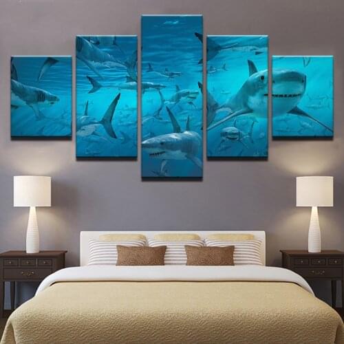 5Pcs Shark Underwater World Poster Wall Artwork Canvas HD Printed Oil Painting Home Decor Living Room Modern Modular Pictures