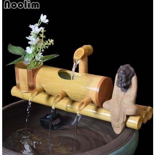Bamboo Aquarium Water Recycling Feng Shui Decoration Tube Water Fountain Stone Trough Filter Office Desktop Furnishings