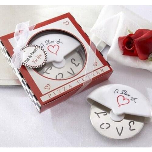 Free shipping 80 Slice of Love Stainless Steel Pizza Cutter novelty wedding favors and gifts Free shipping