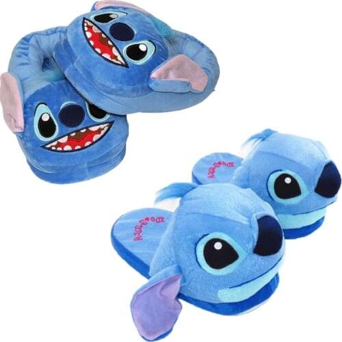 28cm Disney Stitch Plush Slippers Indoor Home Winter Warm Shoes Plush Stuffed Animal Slipper for Adults Xmas Gift for family