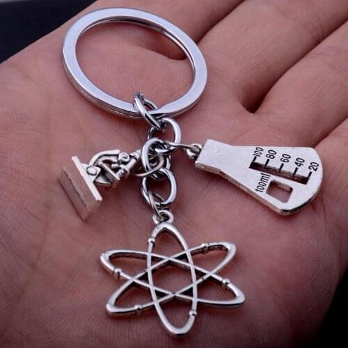 12PC Apple Charms Words Microscope Biological Unique Keychains Women Men Biology Chemistry Teachers Gift Keyring Graduation Gift