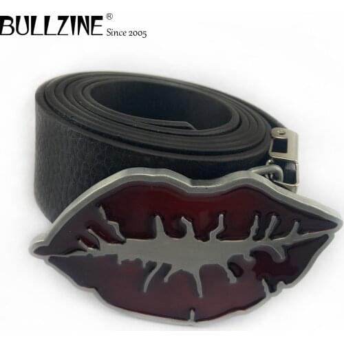 Bullzine zinc alloy fashion lip BELT BUCKLE cowboy jeans belt buckle pewter finish free PU belt FP-02958 drop shipping