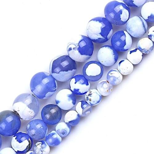 Popcorn Blue-purple-white Agates Natural Stone 6/8/10MM glass Spacer Loose beads for Jewelry making bracelets DIY 15