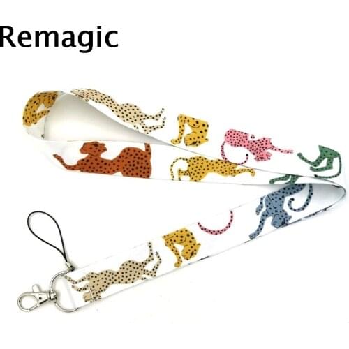 100pcs Colorful Leopard animals colorful Neck keychain necklace Anime Cartoon Neck Strap Lanyard badge holder Keychain Lanyard