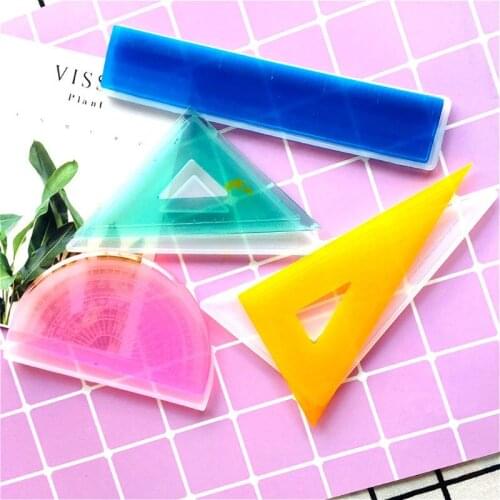 4 Shapes Silicone Resin Ruler Molds Kit Handmade Straignt Ruler Square Rulers Triangular Ruler Protractor Mold Art Craft