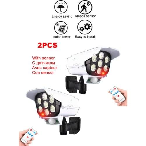 2pcs remote Solar motion sensor lamp light Fake Dummy Camera Bullet Waterproof Outdoor Indoor Security Surveillance Camera Flash