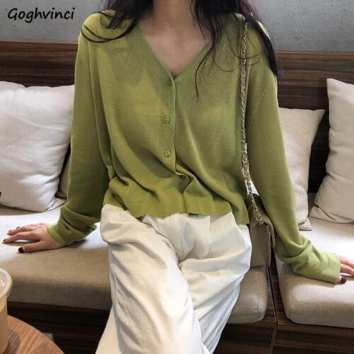 Cardigan Women Simple Style V-neck Elegant Sun Protection All-match Casual Chic Tops Females Summer Korean Style Fashion Knitted