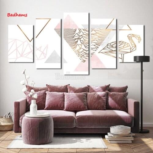 Canvas Painting Decoration Frameless Painting Living Room Pentagram Geometric Flamingoes Painting Bedroom Painting