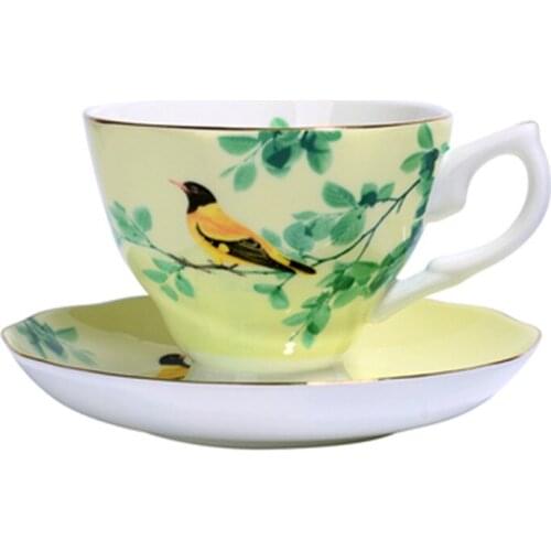 Korean Garden Ceramics Coffee Cup and Saucer Set/Flower Bird Tea cup Set/ 200ml Milk Mugs/Bone China Cups
