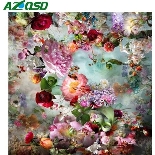 AZQSD Full Square Diamond Embroidery Rose Mosaic Diamond Painting Flower Cross Stitch Needlework Rhinestones Decoration Home
