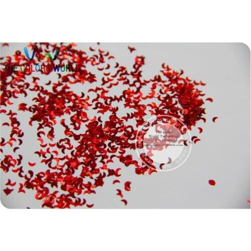 LM-3 Size 3 mm laser holographic Red color Glitter paillette Moon shape spangles for Nail Art and DIY supplies1pack=50g