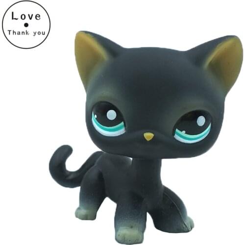 Lps Cat Pet Shop Toys Standing Short Hair Cat #994 Animal Cute Kitty Black Kitten with Blue Eyes