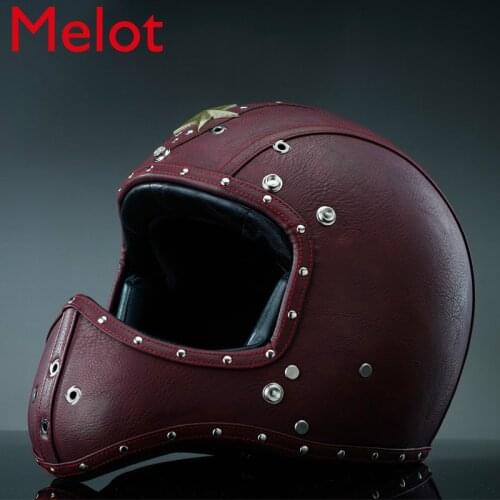 Couple Motorcycle Helmet Men and Women Personality Handmade Retro Motorcycle Helmet Leather Helmet Four Seasons Universal