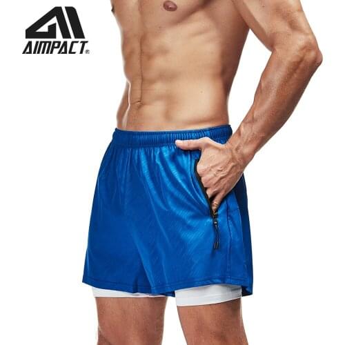 Aimpact Men 2 in 1 Running Shorts Jogging Gym Fitness Training Quick Dry Male Summer Sports Shorts Workout Double Deck Short