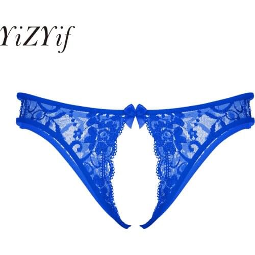 Mens Lingerie Panties Floral Lace Crotchless Sissy T-back Open Crotch Briefs Low Waist Thong Male Underwear Nightwear Underpants