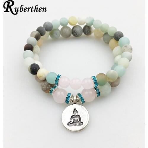 Ruberthen Matte Amazonite Bracelet Set Buddhist Charm with Pink Stone Bracelet High Quality Jewelry Hot Sale Drop Shipping