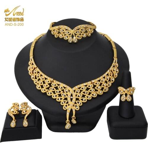 Engagement Jewelry Sets Of Women India Nigeria African Party Wedding Gifts Gold Necklace Bracelet Earring Exquisite Accessories