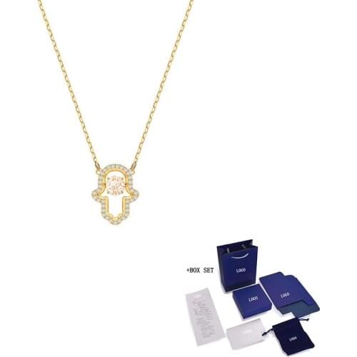 2020 SWA New LUCKILY Palm Beating Heart Necklace Gold Lucky Smart Hand Decoration Crystal Necklace Female Luxury Fashion Jewelry