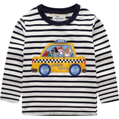 Autumn Spring Boys T shirts Applique Cotton Long Sleeve Baby Girls Clothing New Stripe Tops For Children Boy Tee