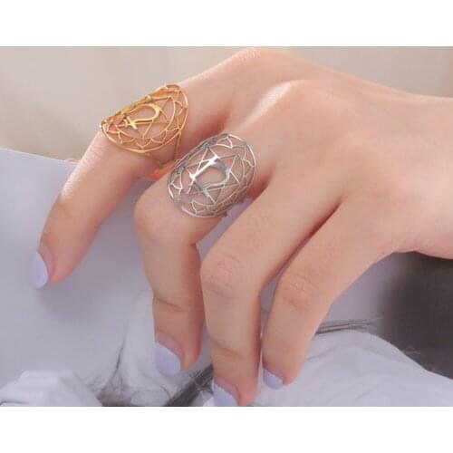 COOLTIME Lotus Flower Couple Rings for Women Men Star of David Stainless Steel Open Rings Vintage Jewelry Amulet Talisman Gift