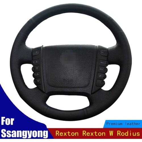 DIY Car Steering Wheel Covers Anti-slip Black Genuine Leather Holster For Ssangyong Rexton Rexton W Rodius