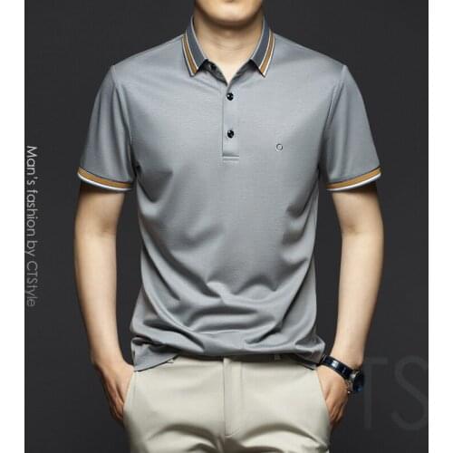 Summer Mens Lapel Short Sleeve T-Shirt Mercerized Cotton Ice Silk Half Sleeve POLO Shirt Business 2021 Mens New Top