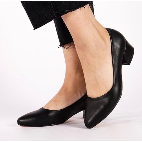 Sandra Black PU Leather Womens Shoes Thick High Heels Fashion Casual Pointed Toe Shoes Women Shoes Heel Slippers Summer Pumps
