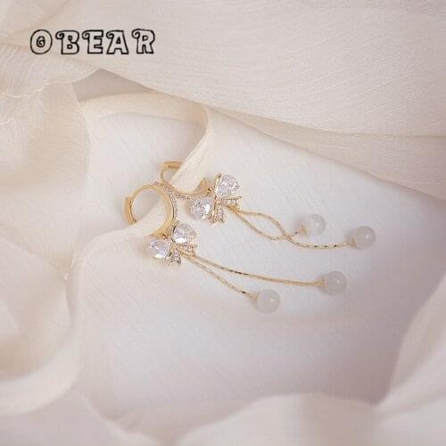 OBEAR 14k Real Gold Plated French Zircon Bow Water Drop Opal Stud Earrings Women Fashion Simple Birthday Gift Jewelry