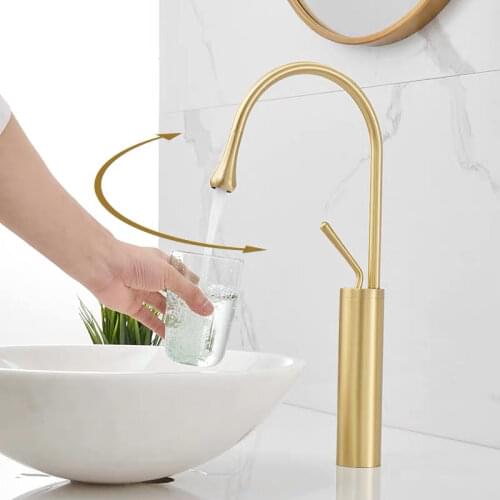 LIUYUE Basin Faucets Brushed Gold/White Brass Bathroom Basin Drop Shape Faucet Large Curved Faucet Cold Hot Water Sink Mixer Tap