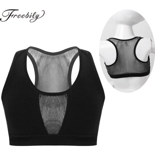 Kids Girls Tank for Dance Ballet Crop Top Sleeveless Racer Back Stretchy Mesh Splice Tanks Bra Tops for Ballet Dance Sports Top