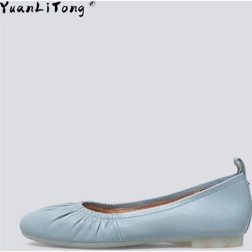 2021 Spring and Summer Lolita Shoes New Flat Genuine Leather Womens Shoes Round Toe Shallow Mouth Cloud Shoes Women