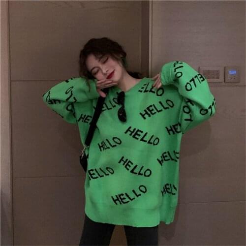 New Style female casual loose Orange Green Women sweater ladies jumpers Autumn tops Korean Casual Female Tops Lady Streetwear