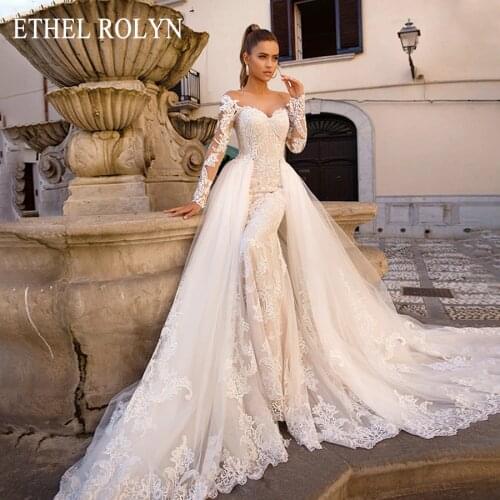Detachable Mermaid Wedding Dresses Long SLeeve Vestido De Novia 2021 ETHEL ROLYN Sexy Sweetheart Bride Champagne Wedding Gowns