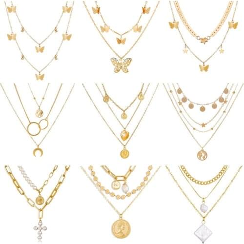 Modyle 2020 New Multilayer Punk Vintage Necklaces & Pendants For Women Retro Charm Gold Color Choker Necklace Bohemian Jewelry